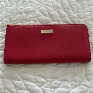 Furla Scarlet Red Wallet with Gold Accents